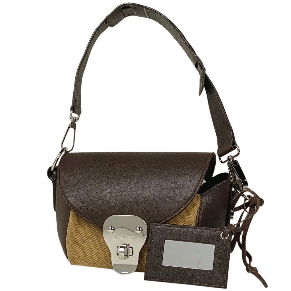 Balenciaga logo shoulder bag handbag canvas brown